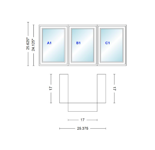 Andersen 400 Series Casement Bay Window Left-Stationary-Right 25 3/8" Wide Casement With Casement Flankers 90 Degree Angle Of Deflection Vinyl Exterior Wood Interior Low-E4 Dual Pane Argon Gas
