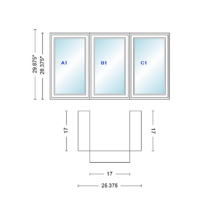 Andersen 400 Series Casement Bay Window Left-Stationary-Right 25 3/8" Wide Casement With Casement Flankers 90 Degree Angle Of Deflection Vinyl Exterior Wood Interior Low-E4 Dual Pane Argon Gas