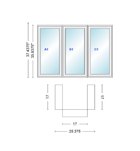 Andersen 400 Series Casement Bay Window Left-Stationary-Right 25 3/8" Wide Casement With Casement Flankers 90 Degree Angle Of Deflection Vinyl Exterior Wood Interior Low-E4 Dual Pane Argon Gas