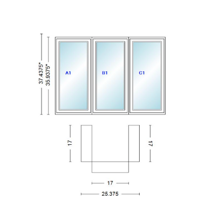 Andersen 400 Series Casement Bay Window Left-Stationary-Right 25 3/8" Wide Casement With Casement Flankers 90 Degree Angle Of Deflection Vinyl Exterior Wood Interior Low-E4 Dual Pane Argon Gas