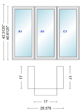Andersen 400 Series Casement Bay Window Left-Stationary-Right 25 3/8" Wide Casement With Casement Flankers 90 Degree Angle Of Deflection Vinyl Exterior Wood Interior Low-E4 Dual Pane Argon Gas