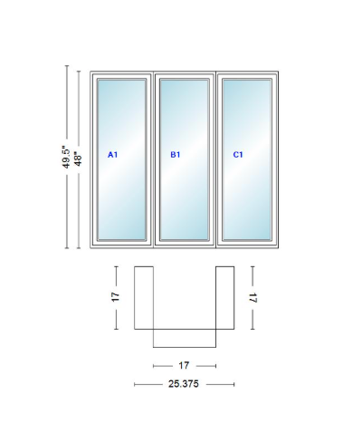Andersen 400 Series Casement Bay Window Left-Stationary-Right 25 3/8" Wide Casement With Casement Flankers 90 Degree Angle Of Deflection Vinyl Exterior Wood Interior Low-E4 Dual Pane Argon Gas