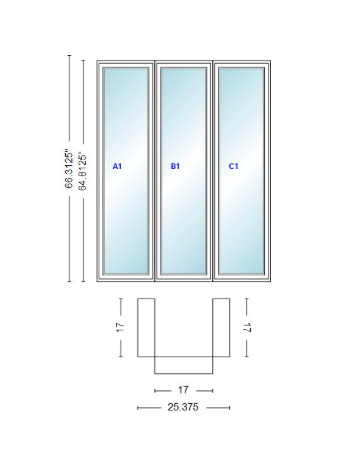 Andersen 400 Series Casement Bay Window Left-Stationary-Right 25 3/8" Wide Casement With Casement Flankers 90 Degree Angle Of Deflection Vinyl Exterior Wood Interior Low-E4 Dual Pane Argon Gas