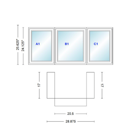 Andersen 400 Series Casement Bay Window Left-Stationary-Right 28 7/8" Wide Casement With Casement Flankers 90 Degree Angle Of Deflection Vinyl Exterior Wood Interior Low-E4 Dual Pane Argon Gas