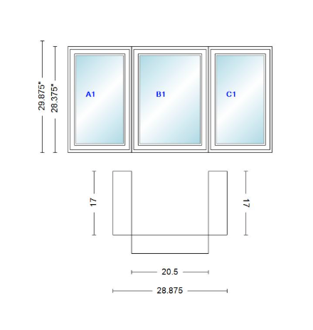 Andersen 400 Series Casement Bay Window Left-Stationary-Right 28 7/8" Wide Casement With Casement Flankers 90 Degree Angle Of Deflection Vinyl Exterior Wood Interior Low-E4 Dual Pane Argon Gas