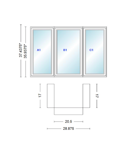 Andersen 400 Series Casement Bay Window Left-Stationary-Right 28 7/8" Wide Casement With Casement Flankers 90 Degree Angle Of Deflection Vinyl Exterior Wood Interior Low-E4 Dual Pane Argon Gas