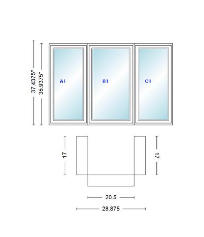 Andersen 400 Series Casement Bay Window Left-Stationary-Right 28 7/8" Wide Casement With Casement Flankers 90 Degree Angle Of Deflection Vinyl Exterior Wood Interior Low-E4 Dual Pane Argon Gas