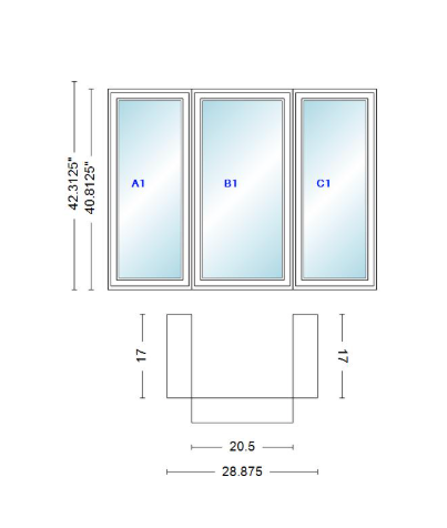 Andersen 400 Series Casement Bay Window Left-Stationary-Right 28 7/8" Wide Casement With Casement Flankers 90 Degree Angle Of Deflection Vinyl Exterior Wood Interior Low-E4 Dual Pane Argon Gas