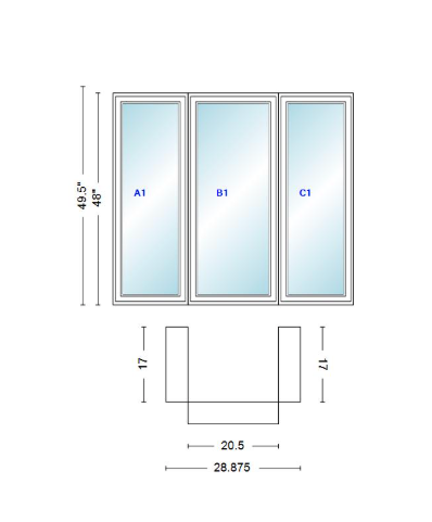 Andersen 400 Series Casement Bay Window Left-Stationary-Right 28 7/8" Wide Casement With Casement Flankers 90 Degree Angle Of Deflection Vinyl Exterior Wood Interior Low-E4 Dual Pane Argon Gas