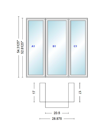 Andersen 400 Series Casement Bay Window Left-Stationary-Right 28 7/8" Wide Casement With Casement Flankers 90 Degree Angle Of Deflection Vinyl Exterior Wood Interior Low-E4 Dual Pane Argon Gas