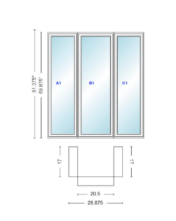 Andersen 400 Series Casement Bay Window Left-Stationary-Right 28 7/8" Wide Casement With Casement Flankers 90 Degree Angle Of Deflection Vinyl Exterior Wood Interior Low-E4 Dual Pane Argon Gas