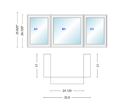 Andersen 400 Series Casement Bay Window Left-Stationary-Right 32 1/2" Wide Casement With Casement Flankers 90 Degree Angle Of Deflection Vinyl Exterior Wood Interior Low-E4 Dual Pane Argon Gas