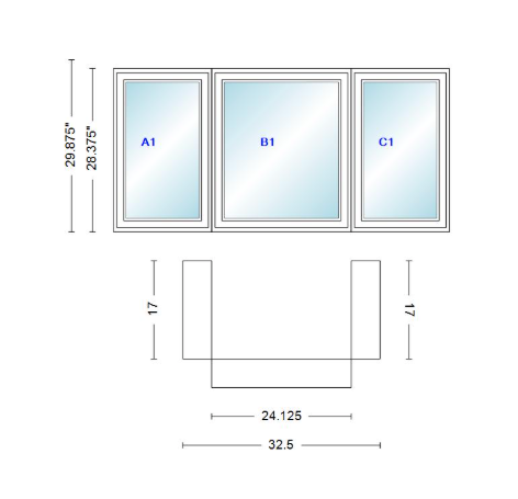 Andersen 400 Series Casement Bay Window Left-Stationary-Right 32 1/2" Wide Casement With Casement Flankers 90 Degree Angle Of Deflection Vinyl Exterior Wood Interior Low-E4 Dual Pane Argon Gas