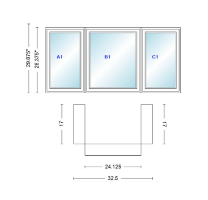 Andersen 400 Series Casement Bay Window Left-Stationary-Right 32 1/2" Wide Casement With Casement Flankers 90 Degree Angle Of Deflection Vinyl Exterior Wood Interior Low-E4 Dual Pane Argon Gas