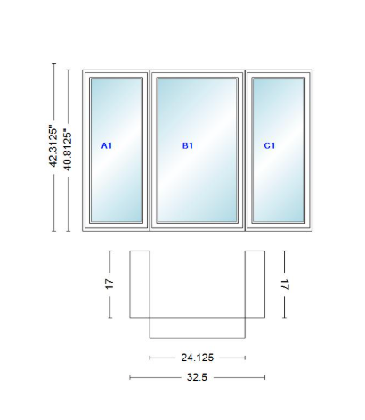 Andersen 400 Series Casement Bay Window Left-Stationary-Right 32 1/2" Wide Casement With Casement Flankers 90 Degree Angle Of Deflection Vinyl Exterior Wood Interior Low-E4 Dual Pane Argon Gas