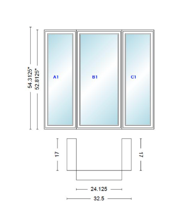Andersen 400 Series Casement Bay Window Left-Stationary-Right 32 1/2" Wide Casement With Casement Flankers 90 Degree Angle Of Deflection Vinyl Exterior Wood Interior Low-E4 Dual Pane Argon Gas