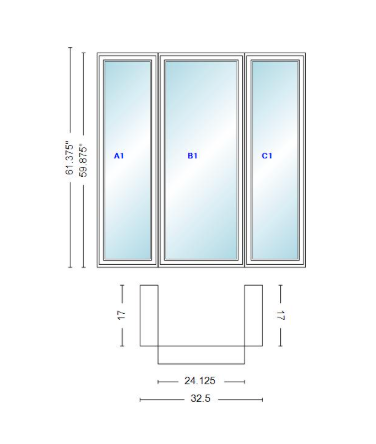 Andersen 400 Series Casement Bay Window Left-Stationary-Right 32 1/2" Wide Casement With Casement Flankers 90 Degree Angle Of Deflection Vinyl Exterior Wood Interior Low-E4 Dual Pane Argon Gas
