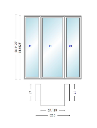 Andersen 400 Series Casement Bay Window Left-Stationary-Right 32 1/2" Wide Casement With Casement Flankers 90 Degree Angle Of Deflection Vinyl Exterior Wood Interior Low-E4 Dual Pane Argon Gas