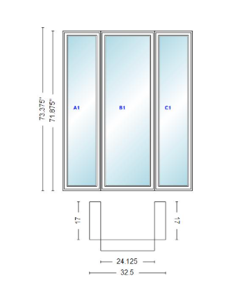 Andersen 400 Series Casement Bay Window Left-Stationary-Right 32 1/2" Wide Casement With Casement Flankers 90 Degree Angle Of Deflection Vinyl Exterior Wood Interior Low-E4 Dual Pane Argon Gas