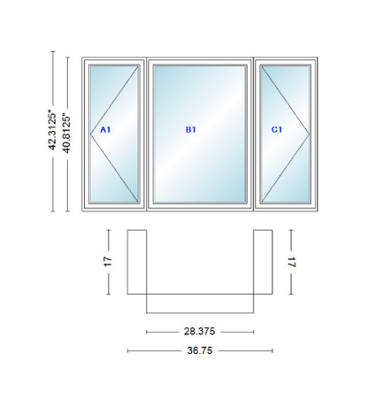 Andersen 400 Series Casement Bay Window Left-Stationary-Right 36 3/4" Wide Casement With Casement Flankers 90 Degree Angle Of Deflection Vinyl Exterior Wood Interior Low-E4 Dual Pane Argon Gas
