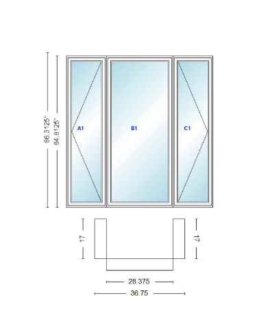Andersen 400 Series Casement Bay Window Left-Stationary-Right 36 3/4" Wide Casement With Casement Flankers 90 Degree Angle Of Deflection Vinyl Exterior Wood Interior Low-E4 Dual Pane Argon Gas