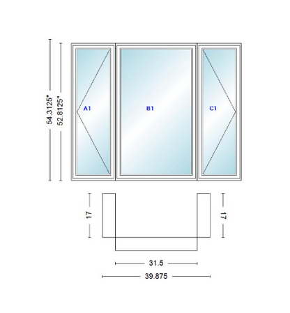 Andersen 400 Series Casement Bay Window Left-Stationary-Right 39 7/8" Wide Casement With Casement Flankers 90 Degree Angle Of Deflection Vinyl Exterior Wood Interior Low-E4 Dual Pane Argon Gas