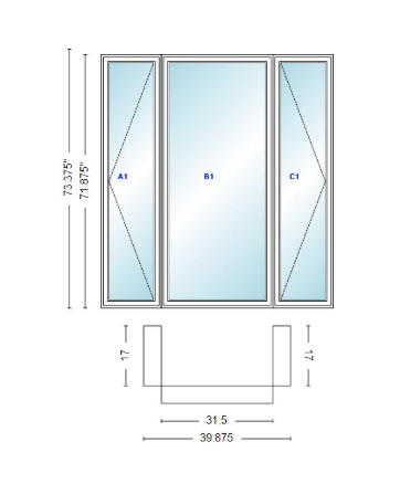 Andersen 400 Series Casement Bay Window Left-Stationary-Right 39 7/8" Wide Casement With Casement Flankers 90 Degree Angle Of Deflection Vinyl Exterior Wood Interior Low-E4 Dual Pane Argon Gas