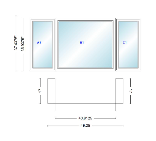 Andersen 400 Series Casement Bay Window Left-Stationary-Right 49 1/4" Wide Picture With Casement Flankers 90 Degree Angle Of Deflection Vinyl Exterior Wood Interior Low-E4 Dual Pane Argon Gas