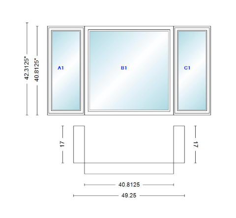 Andersen 400 Series Casement Bay Window Left-Stationary-Right 49 1/4" Wide Picture With Casement Flankers 90 Degree Angle Of Deflection Vinyl Exterior Wood Interior Low-E4 Dual Pane Argon Gas