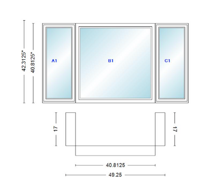 Andersen 400 Series Casement Bay Window Left-Stationary-Right 49 1/4" Wide Picture With Casement Flankers 90 Degree Angle Of Deflection Vinyl Exterior Wood Interior Low-E4 Dual Pane Argon Gas