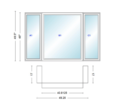 Andersen 400 Series Casement Bay Window Left-Stationary-Right 49 1/4" Wide Picture With Casement Flankers 90 Degree Angle Of Deflection Vinyl Exterior Wood Interior Low-E4 Dual Pane Argon Gas
