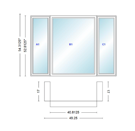 Andersen 400 Series Casement Bay Window Left-Stationary-Right 49 1/4" Wide Picture With Casement Flankers 90 Degree Angle Of Deflection Vinyl Exterior Wood Interior Low-E4 Dual Pane Argon Gas