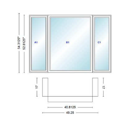 Andersen 400 Series Casement Bay Window Left-Stationary-Right 49 1/4" Wide Picture With Casement Flankers 90 Degree Angle Of Deflection Vinyl Exterior Wood Interior Low-E4 Dual Pane Argon Gas
