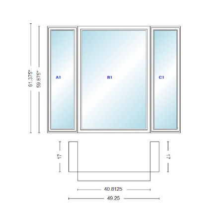 Andersen 400 Series Casement Bay Window Left-Stationary-Right 49 1/4" Wide Picture With Casement Flankers 90 Degree Angle Of Deflection Vinyl Exterior Wood Interior Low-E4 Dual Pane Argon Gas