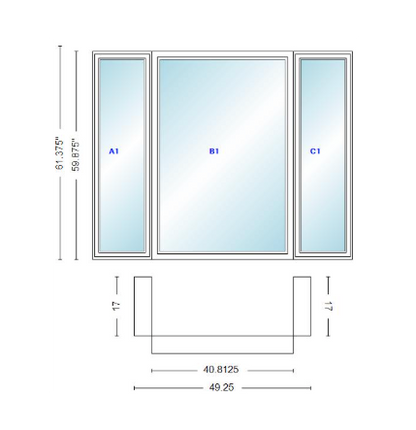 Andersen 400 Series Casement Bay Window Left-Stationary-Right 49 1/4" Wide Picture With Casement Flankers 90 Degree Angle Of Deflection Vinyl Exterior Wood Interior Low-E4 Dual Pane Argon Gas