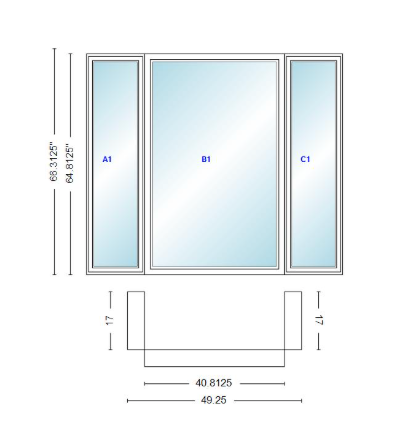 Andersen 400 Series Casement Bay Window Left-Stationary-Right 49 1/4" Wide Picture With Casement Flankers 90 Degree Angle Of Deflection Vinyl Exterior Wood Interior Low-E4 Dual Pane Argon Gas