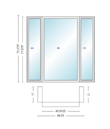 Andersen 400 Series Casement Bay Window Left-Stationary-Right 49 1/4" Wide Picture With Casement Flankers 90 Degree Angle Of Deflection Vinyl Exterior Wood Interior Low-E4 Dual Pane Argon Gas
