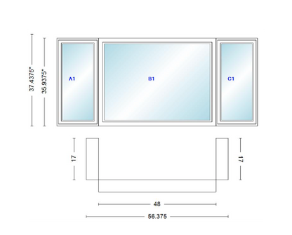 Andersen 400 Series Casement Bay Window Left-Stationary-Right 56 3/8" Wide Picture With Casement Flankers 90 Degree Angle Of Deflection Vinyl Exterior Wood Interior Low-E4 Dual Pane Argon Gas