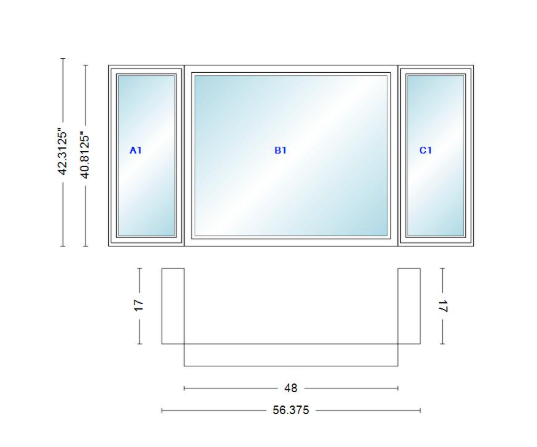 Andersen 400 Series Casement Bay Window Left-Stationary-Right 56 3/8" Wide Picture With Casement Flankers 90 Degree Angle Of Deflection Vinyl Exterior Wood Interior Low-E4 Dual Pane Argon Gas
