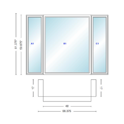 Andersen 400 Series Casement Bay Window Left-Stationary-Right 56 3/8" Wide Picture With Casement Flankers 90 Degree Angle Of Deflection Vinyl Exterior Wood Interior Low-E4 Dual Pane Argon Gas