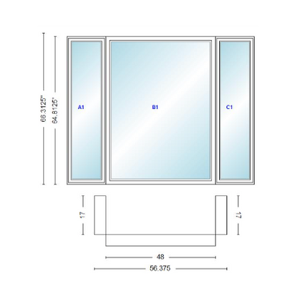 Andersen 400 Series Casement Bay Window Left-Stationary-Right 56 3/8" Wide Picture With Casement Flankers 90 Degree Angle Of Deflection Vinyl Exterior Wood Interior Low-E4 Dual Pane Argon Gas