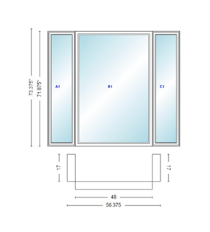 Andersen 400 Series Casement Bay Window Left-Stationary-Right 56 3/8" Wide Picture With Casement Flankers 90 Degree Angle Of Deflection Vinyl Exterior Wood Interior Low-E4 Dual Pane Argon Gas