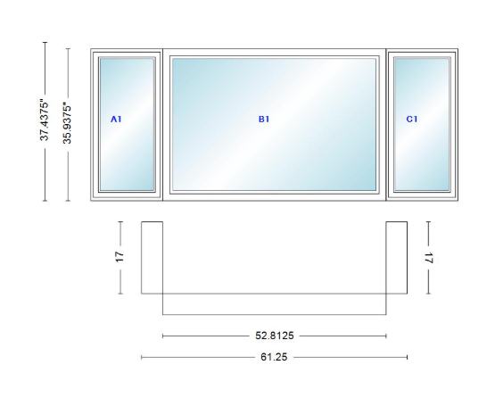 Andersen 400 Series Casement Bay Window Left-Stationary-Right 61 1/4" Wide Picture With Casement Flankers 90 Degree Angle Of Deflection Vinyl Exterior Wood Interior Low-E4 Dual Pane Argon Gas