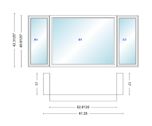 Andersen 400 Series Casement Bay Window Left-Stationary-Right 61 1/4" Wide Picture With Casement Flankers 90 Degree Angle Of Deflection Vinyl Exterior Wood Interior Low-E4 Dual Pane Argon Gas