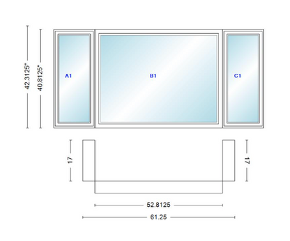 Andersen 400 Series Casement Bay Window Left-Stationary-Right 61 1/4" Wide Picture With Casement Flankers 90 Degree Angle Of Deflection Vinyl Exterior Wood Interior Low-E4 Dual Pane Argon Gas