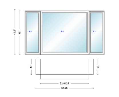 Andersen 400 Series Casement Bay Window Left-Stationary-Right 61 1/4" Wide Picture With Casement Flankers 90 Degree Angle Of Deflection Vinyl Exterior Wood Interior Low-E4 Dual Pane Argon Gas