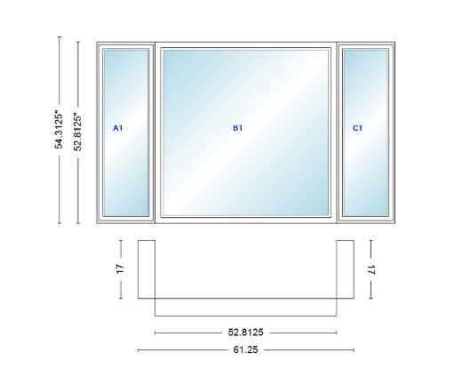 Andersen 400 Series Casement Bay Window Left-Stationary-Right 61 1/4" Wide Picture With Casement Flankers 90 Degree Angle Of Deflection Vinyl Exterior Wood Interior Low-E4 Dual Pane Argon Gas