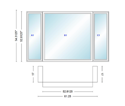 Andersen 400 Series Casement Bay Window Left-Stationary-Right 61 1/4" Wide Picture With Casement Flankers 90 Degree Angle Of Deflection Vinyl Exterior Wood Interior Low-E4 Dual Pane Argon Gas