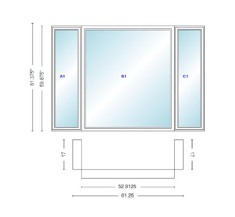 Andersen 400 Series Casement Bay Window Left-Stationary-Right 61 1/4" Wide Picture With Casement Flankers 90 Degree Angle Of Deflection Vinyl Exterior Wood Interior Low-E4 Dual Pane Argon Gas