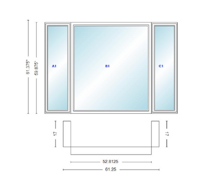 Andersen 400 Series Casement Bay Window Left-Stationary-Right 61 1/4" Wide Picture With Casement Flankers 90 Degree Angle Of Deflection Vinyl Exterior Wood Interior Low-E4 Dual Pane Argon Gas